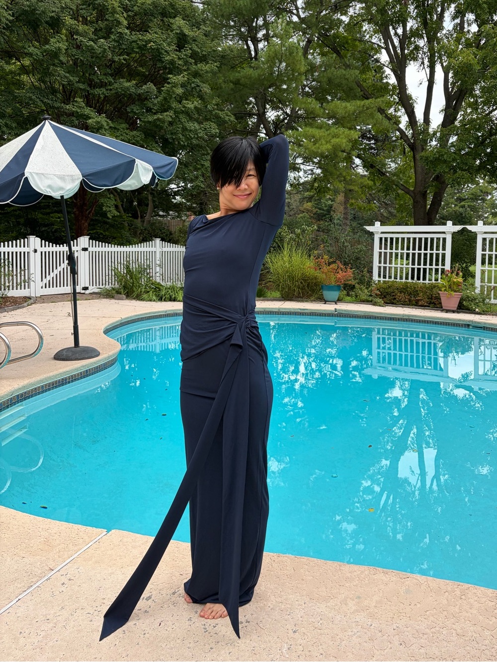 NWOT Alex Perry Navy Long-Sleeve Maxi Dress with Side Wrap, Size US 6